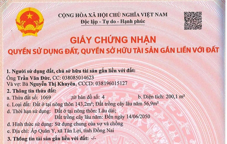 Đất mặt tiền đường xuyên tâm Tân Hưng – Tân Lập, Đồng Phú